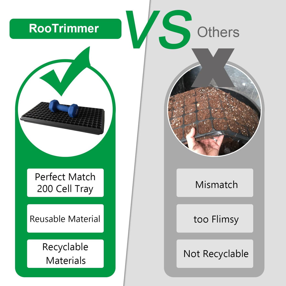 RooTrimmer stackable tray design saves space when not in use.