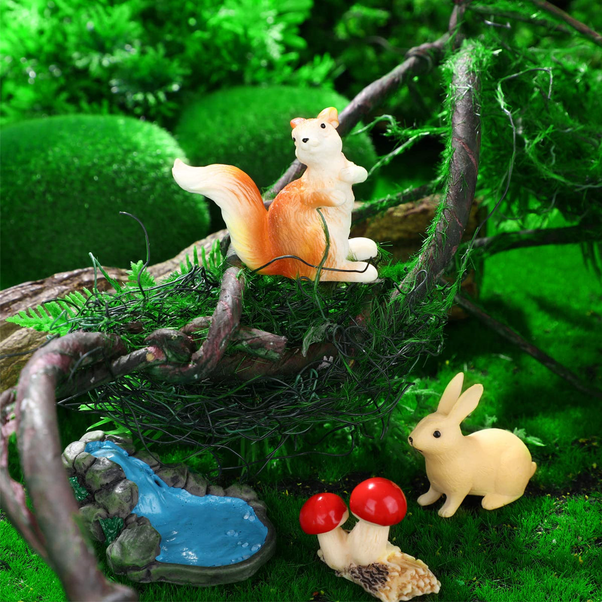 Roowest rabbit figurine adds playful charm to outdoor pots.