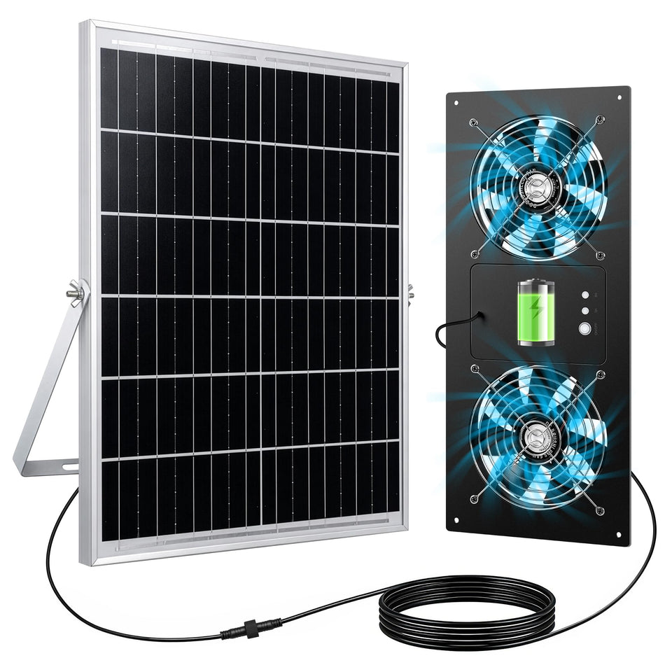 Ropelux solar fan in a chicken coop delivering a cool, fresh breeze.
