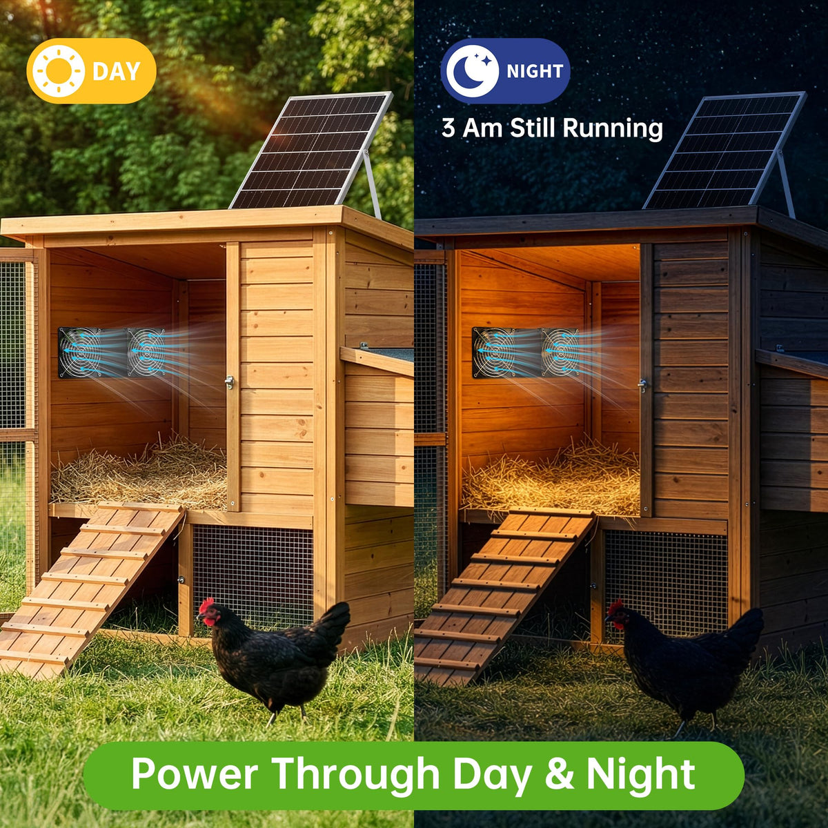 Ropelux solar fan installed off-grid in a remote cabin.