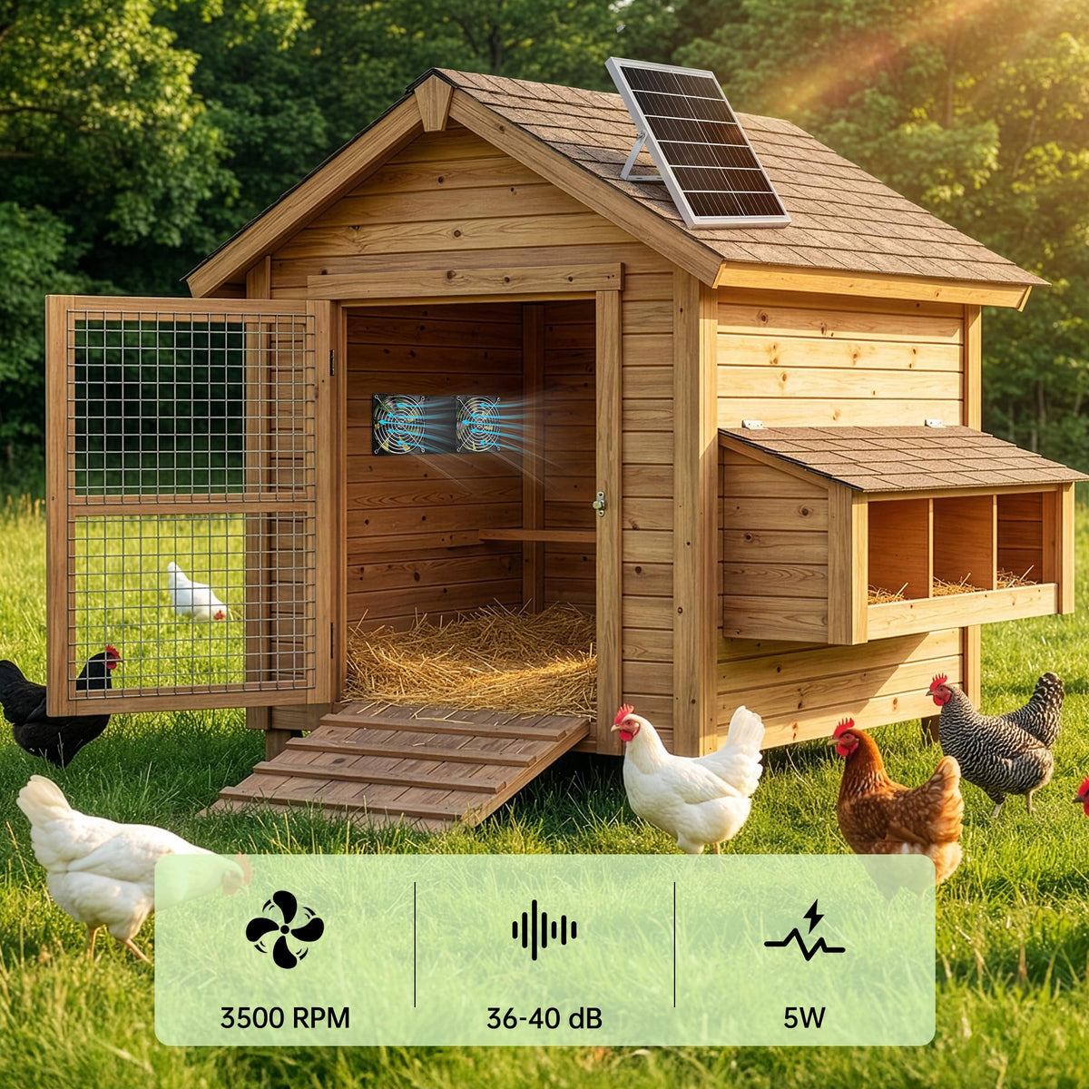 Ropelux solar fan timer mode enabling Day + 3 Hours after sunset for efficiency.