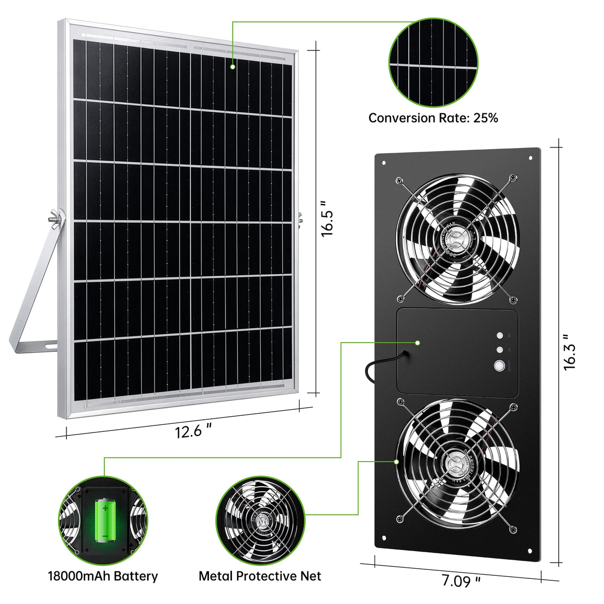Ropelux solar fan mounted in a greenhouse improving airflow.