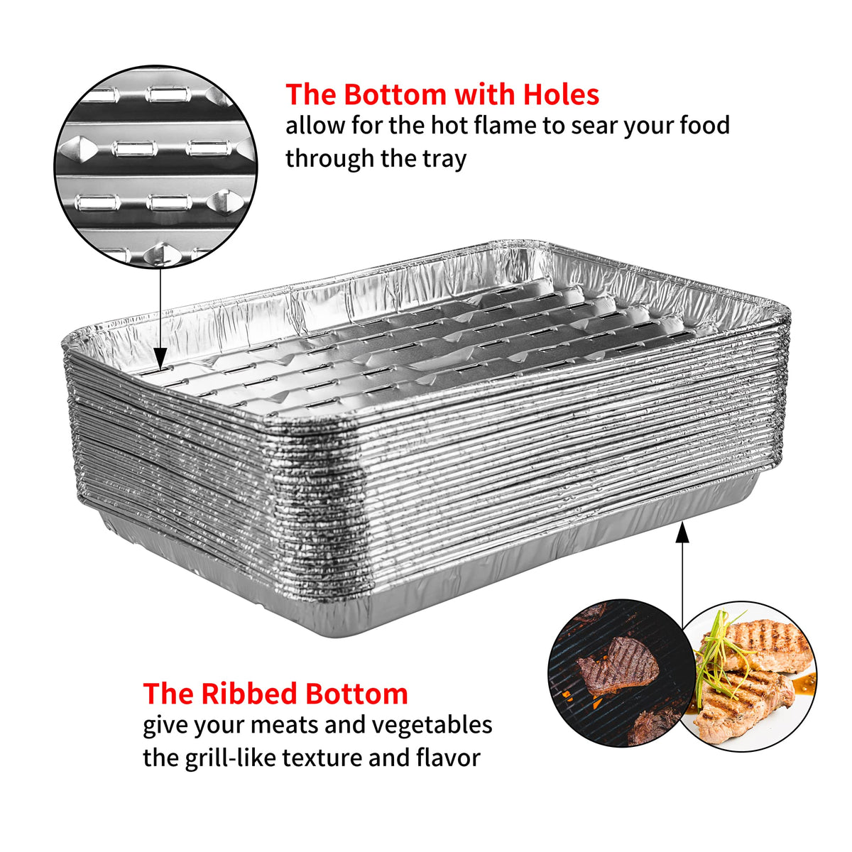 Roponan aluminum foil grill pans with holes distribute heat evenly