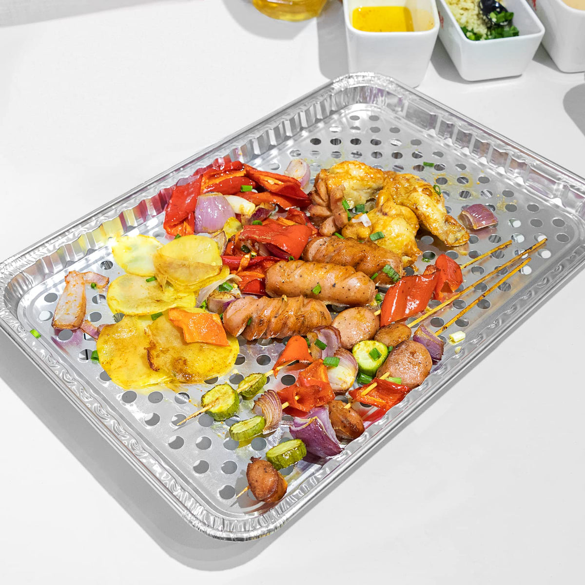Roponan grill liners enable easy cleanup for kebabs and vegetables.
