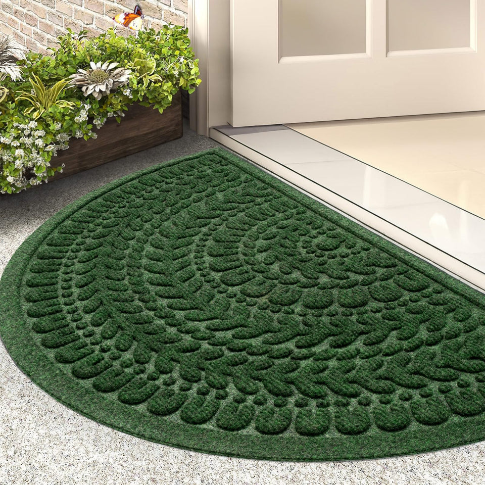 RORA half circle mat at the front door traps dirt and keeps floors clean.