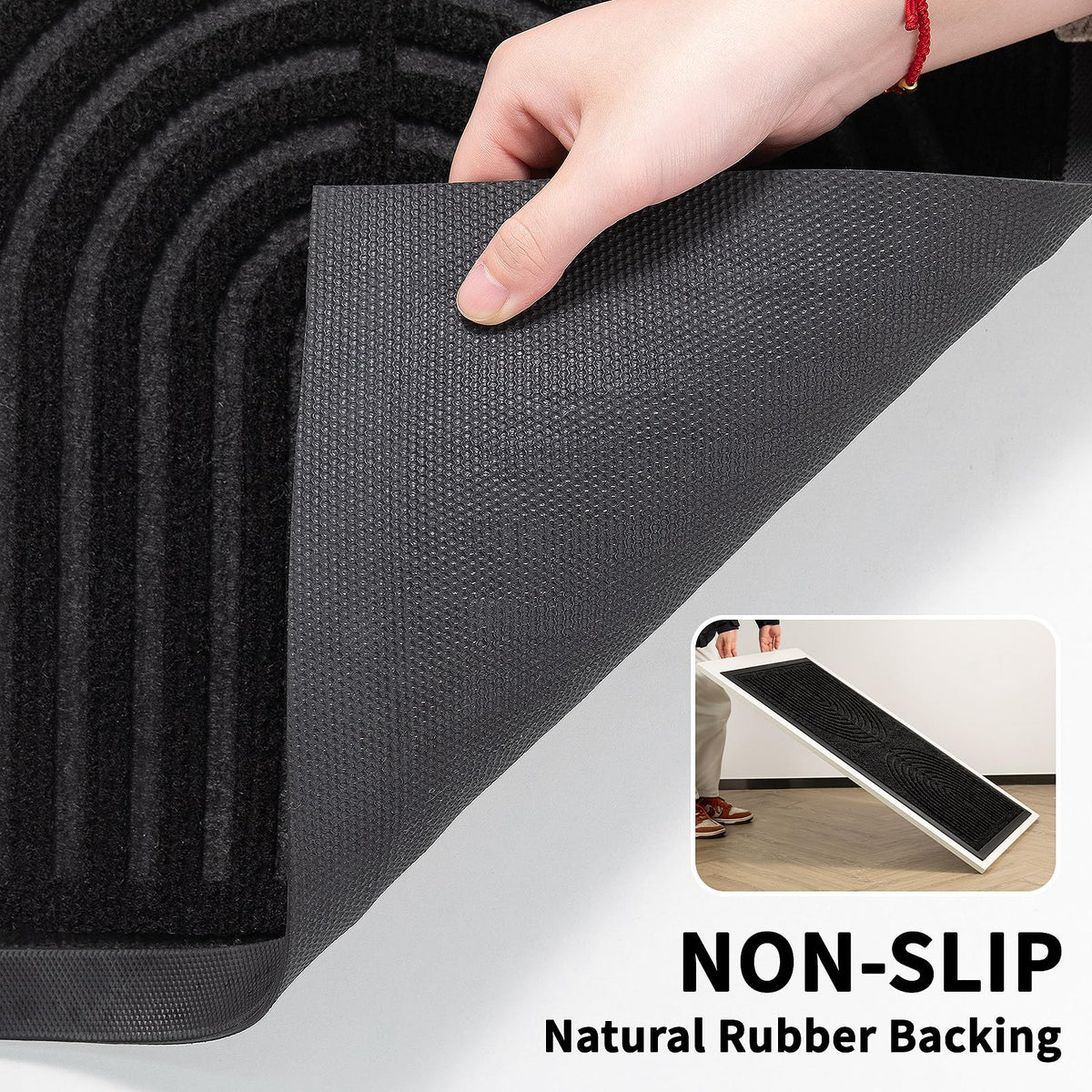 RORA mat showing non-slip natural rubber backing for secure placement
