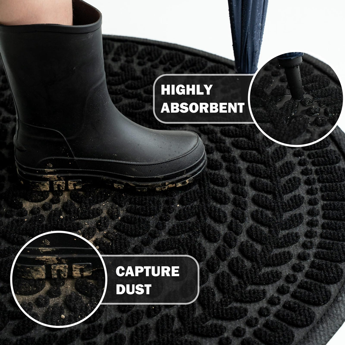 RORA semi-circle mat in black enhances the entry with practical protection.