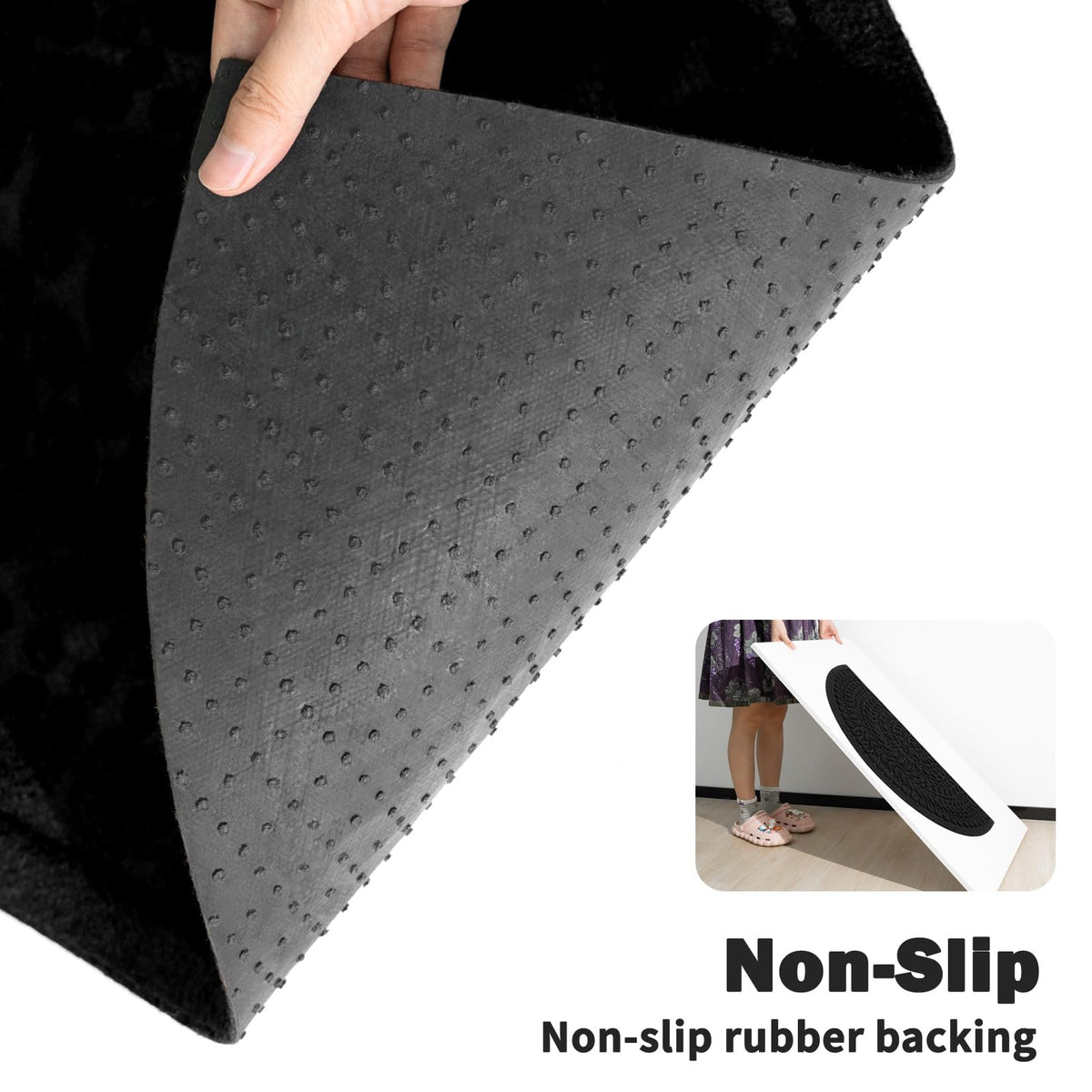 RORA semicircular welcome mat shows non-slip backing for safe outdoor use.