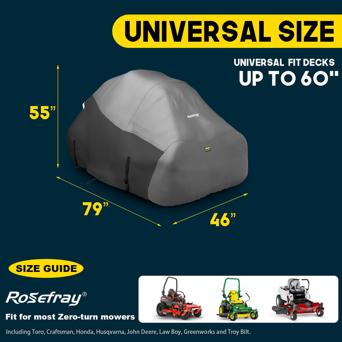 Rosefray durable cover protects mower components from sun, rain, and dust.
