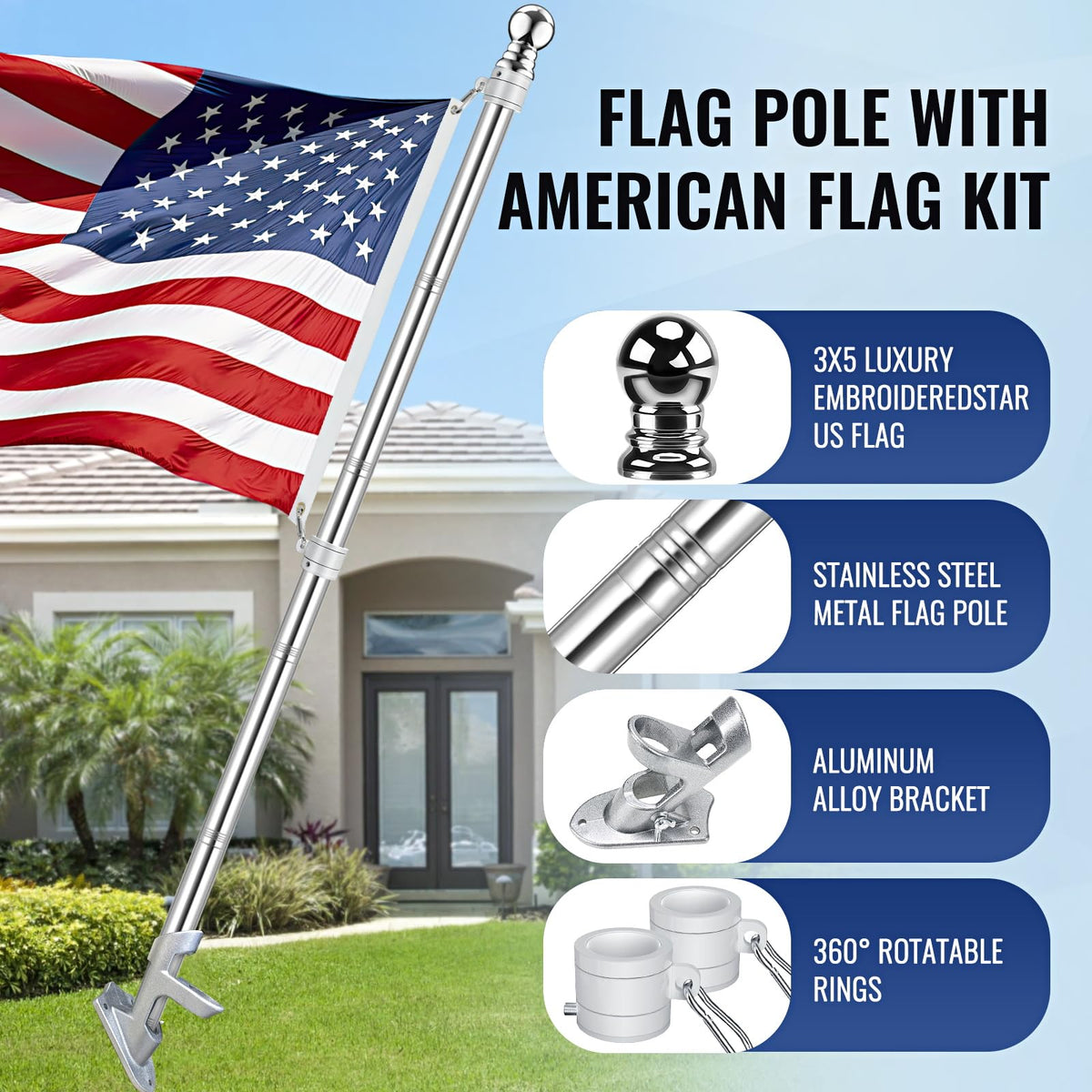 Rosflagus 5ft outdoor flag pole height for curb appeal.