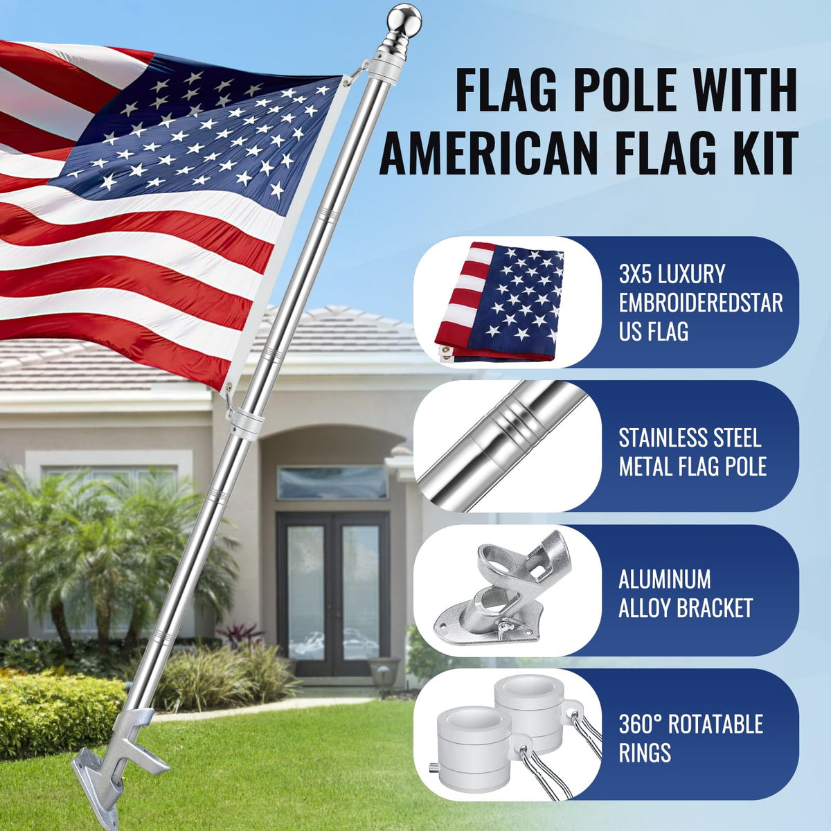 Rosflagus Jetlifee flag-bracket-mount supporting multi-angle positioning.