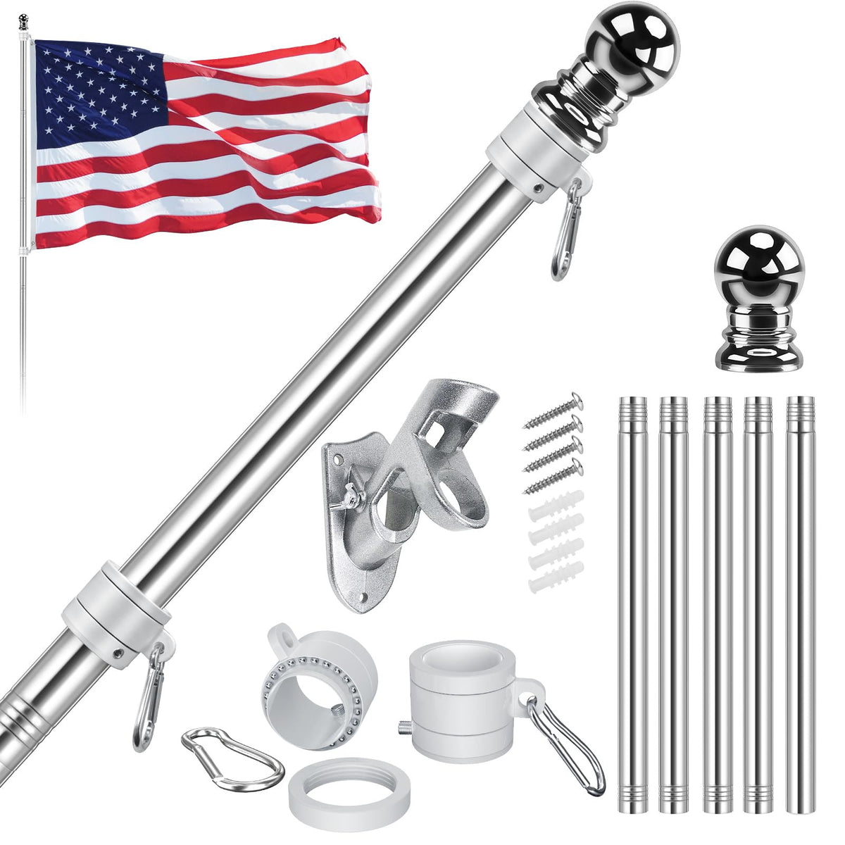 Rosflagus Jetlifee flag pole assembly on wall for secure display.