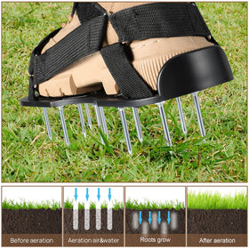 ROSGEL aerator shoes secured with a three-strap system on terrain