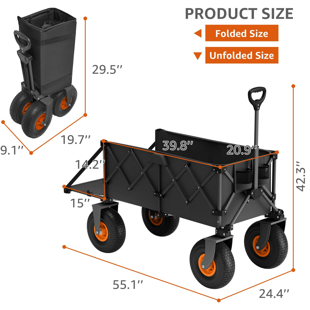 ROSONG Wagon with 360-degree swivel wheels for smooth maneuvering.