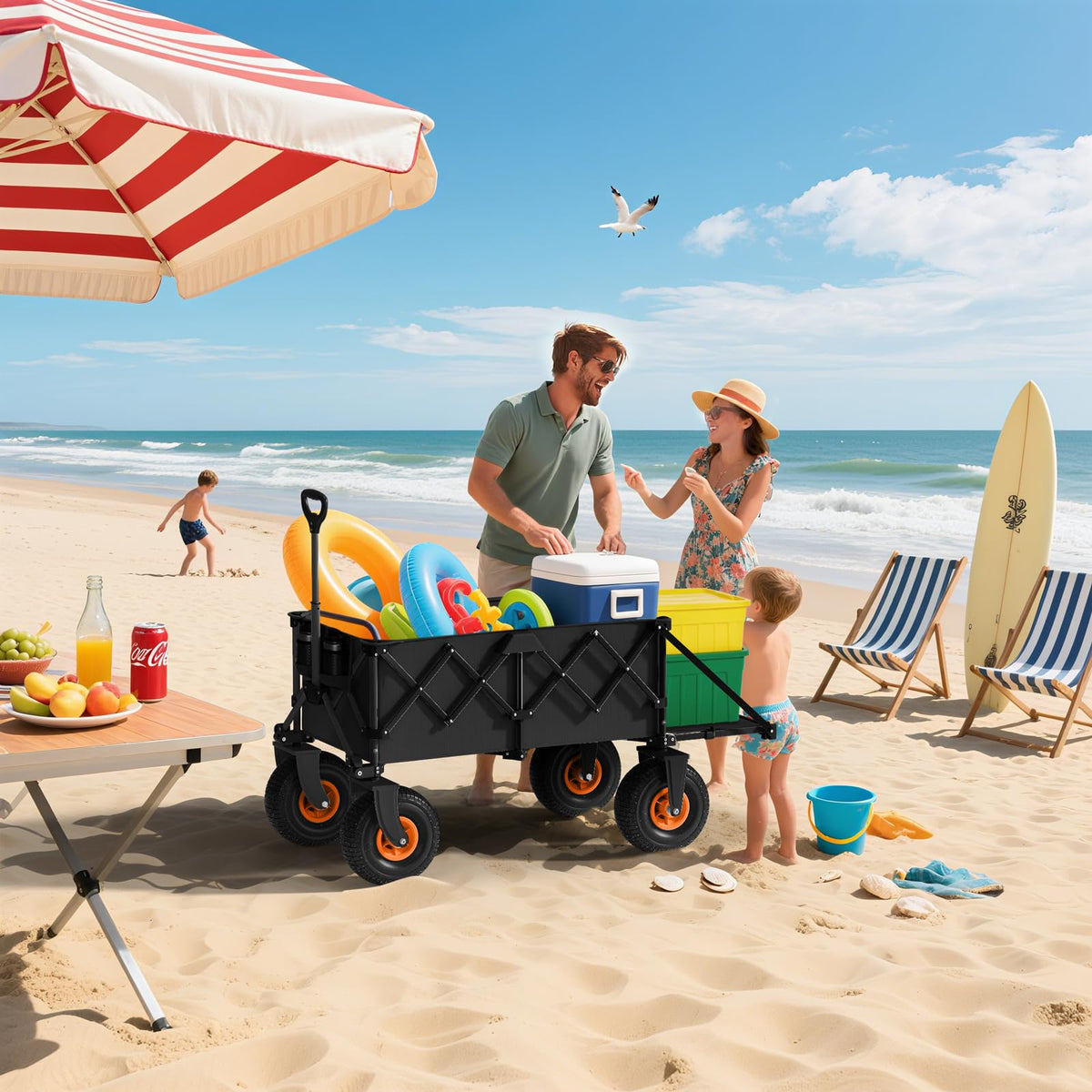 ROSONG Beach Wagon expandable rear panel shown for oversized gear like tents.