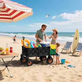 ROSONG Beach Wagon expandable rear panel shown for oversized gear like tents.