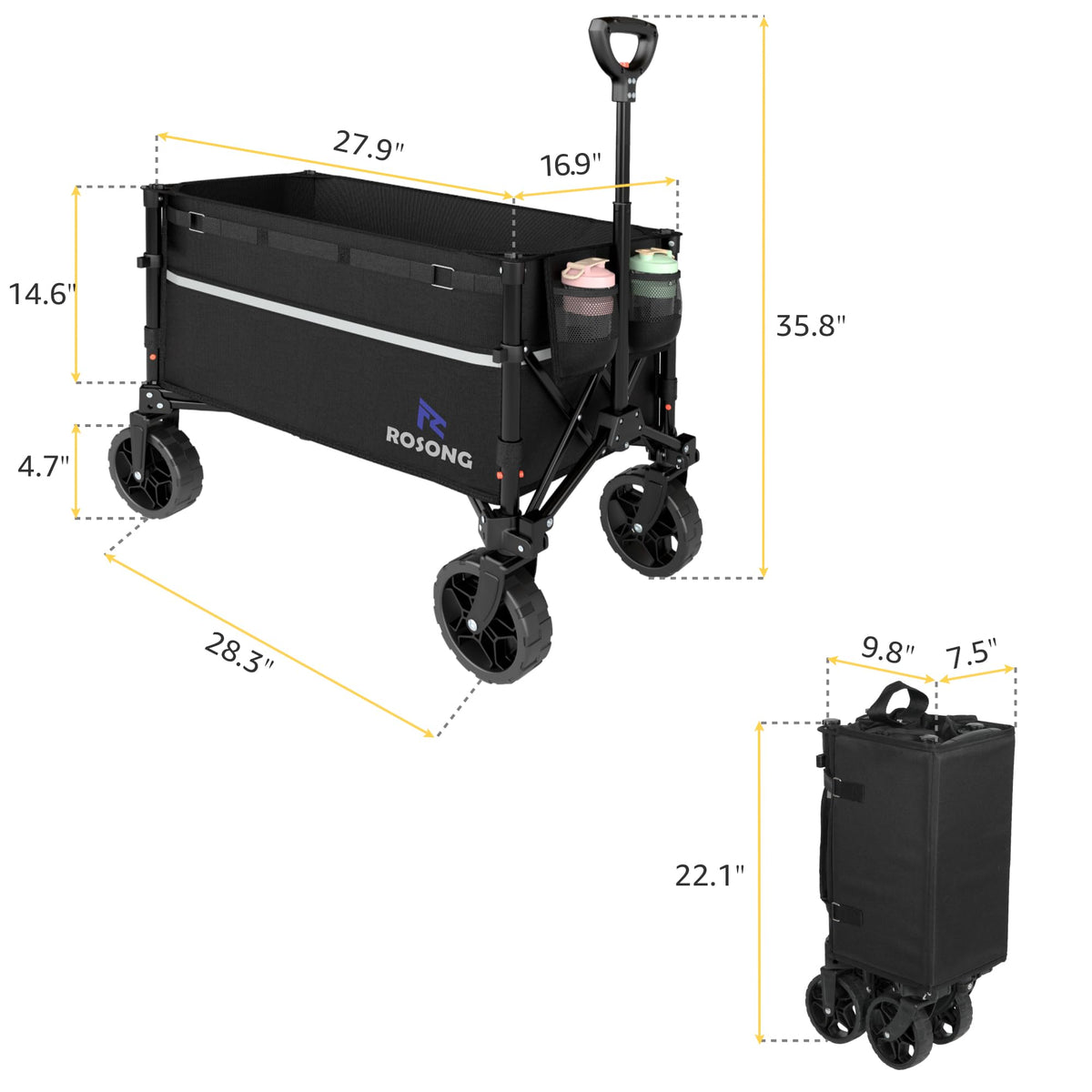 ROSONG wear-resistant PU wheels handle varied terrains with stability.