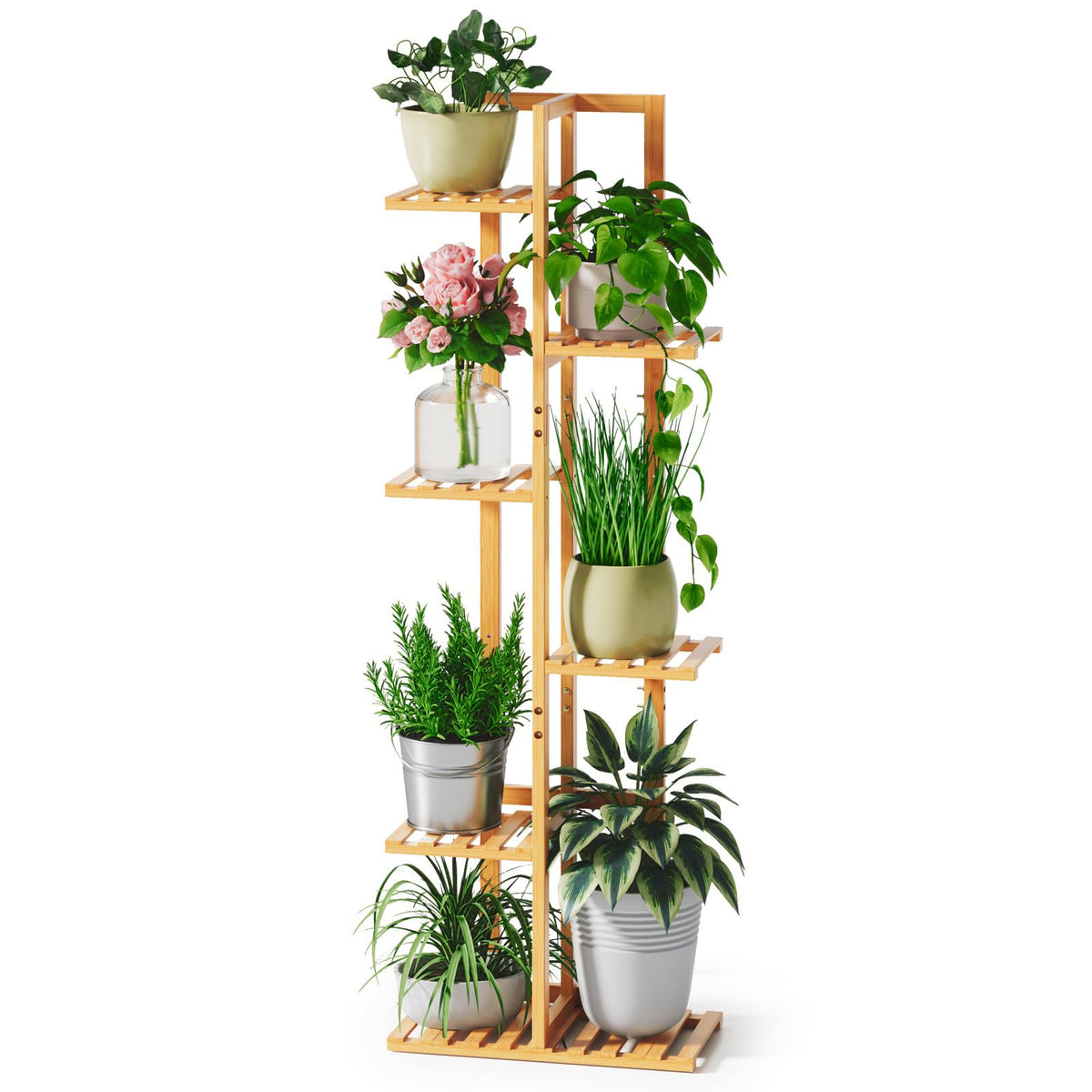 ROSSNY 48-inch tall plant stand with six levels for versatile indoor display.