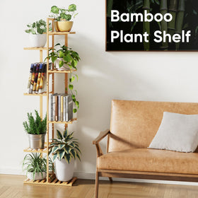 ROSSNY natural bamboo frame complements living room decor and greenery.