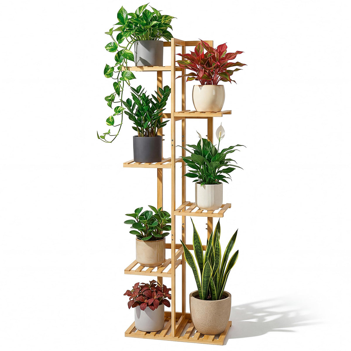ROSSNY six-tier shelf supports diverse indoor greenery.