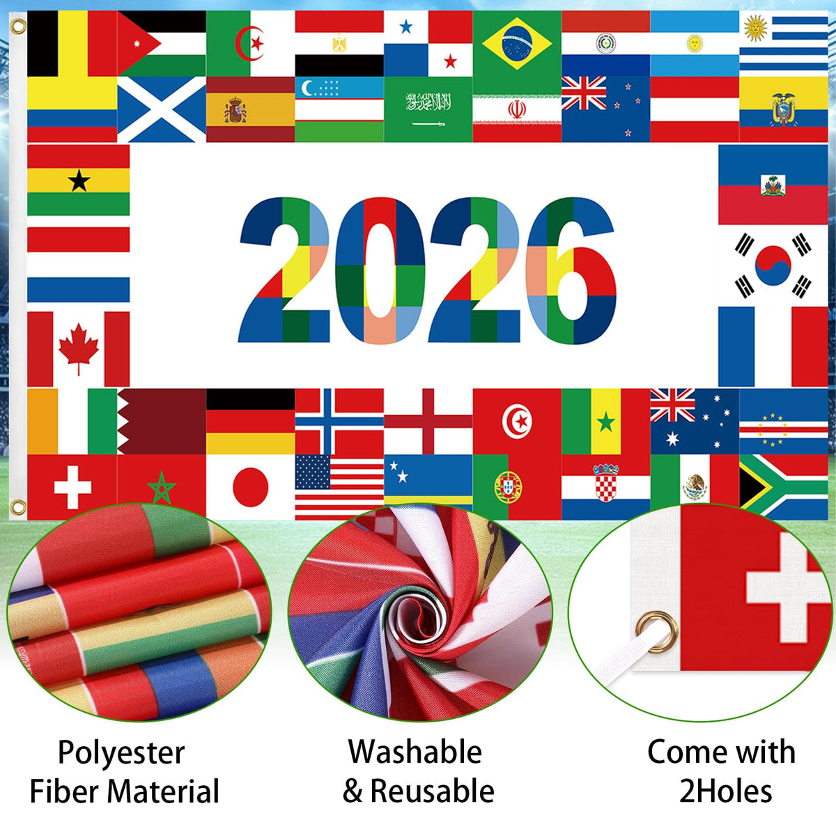 Rosulasi durable polyester flag banner withstands sun and rain for repeated use.