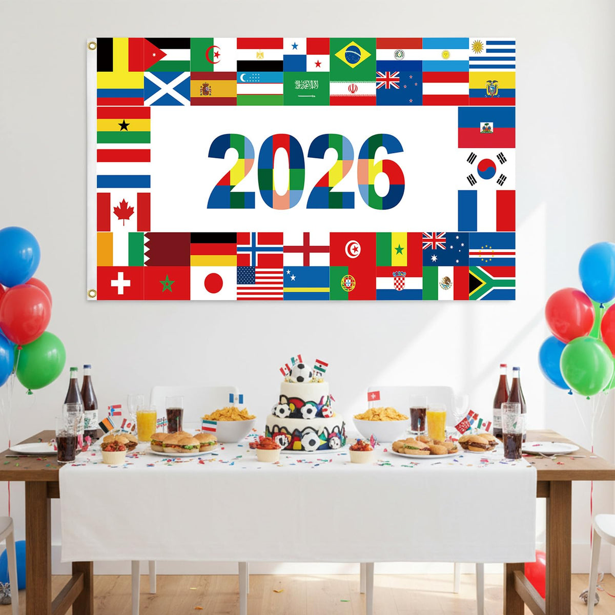 Rosulasi world flags decor enhances atmosphere at parties and celebrations.