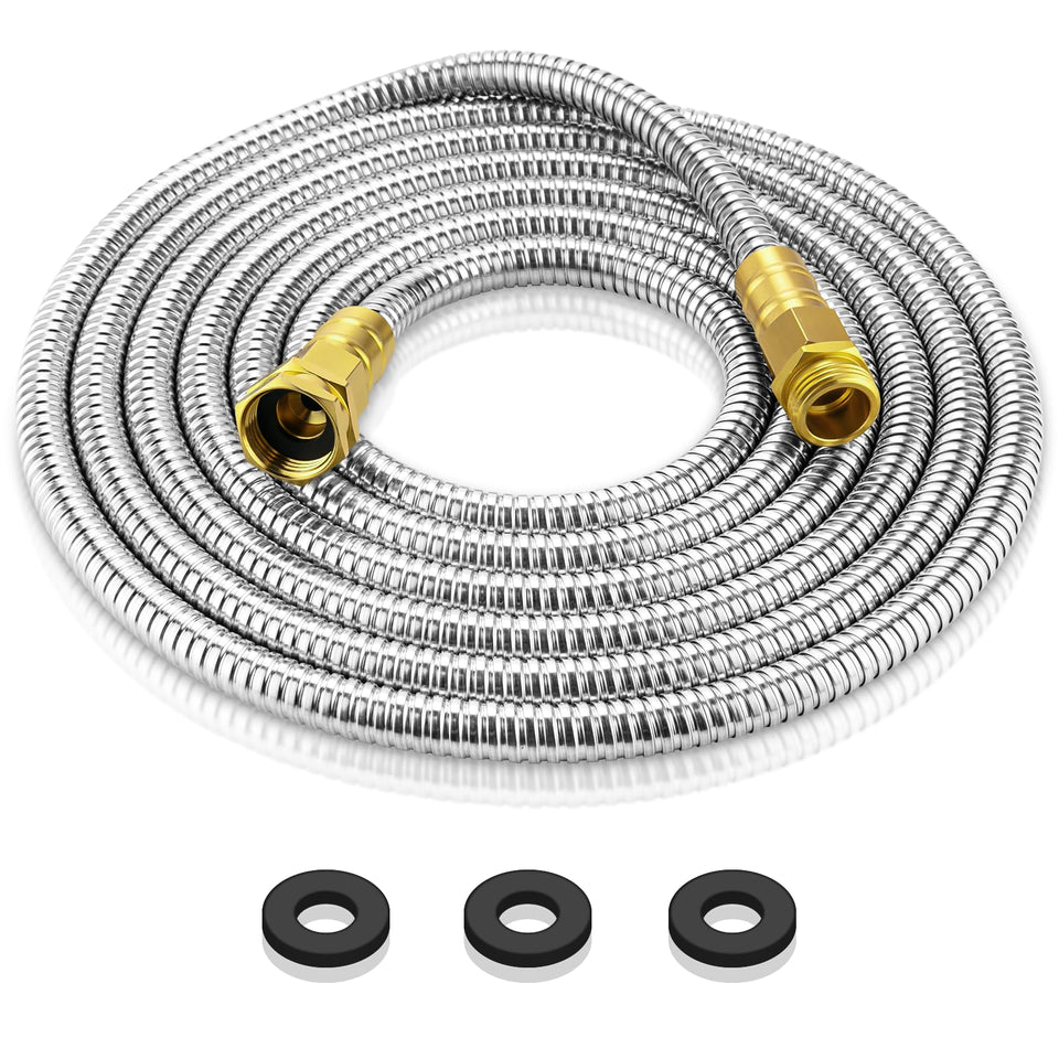 Rosy Earth 15 ft garden hose with metal casing ensures lasting outdoor use