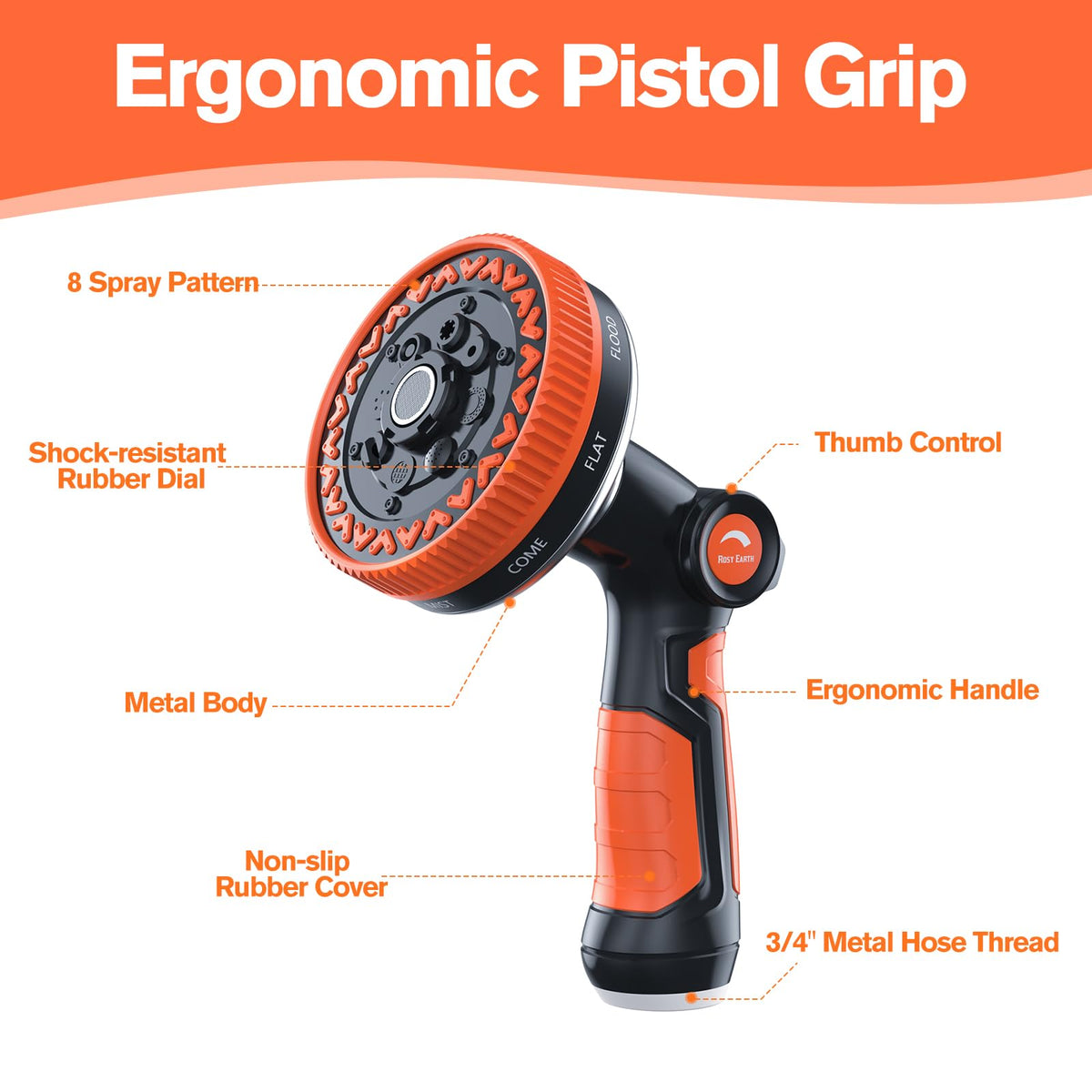 Rosy Earth thumb-control design enables precise water flow during watering.
