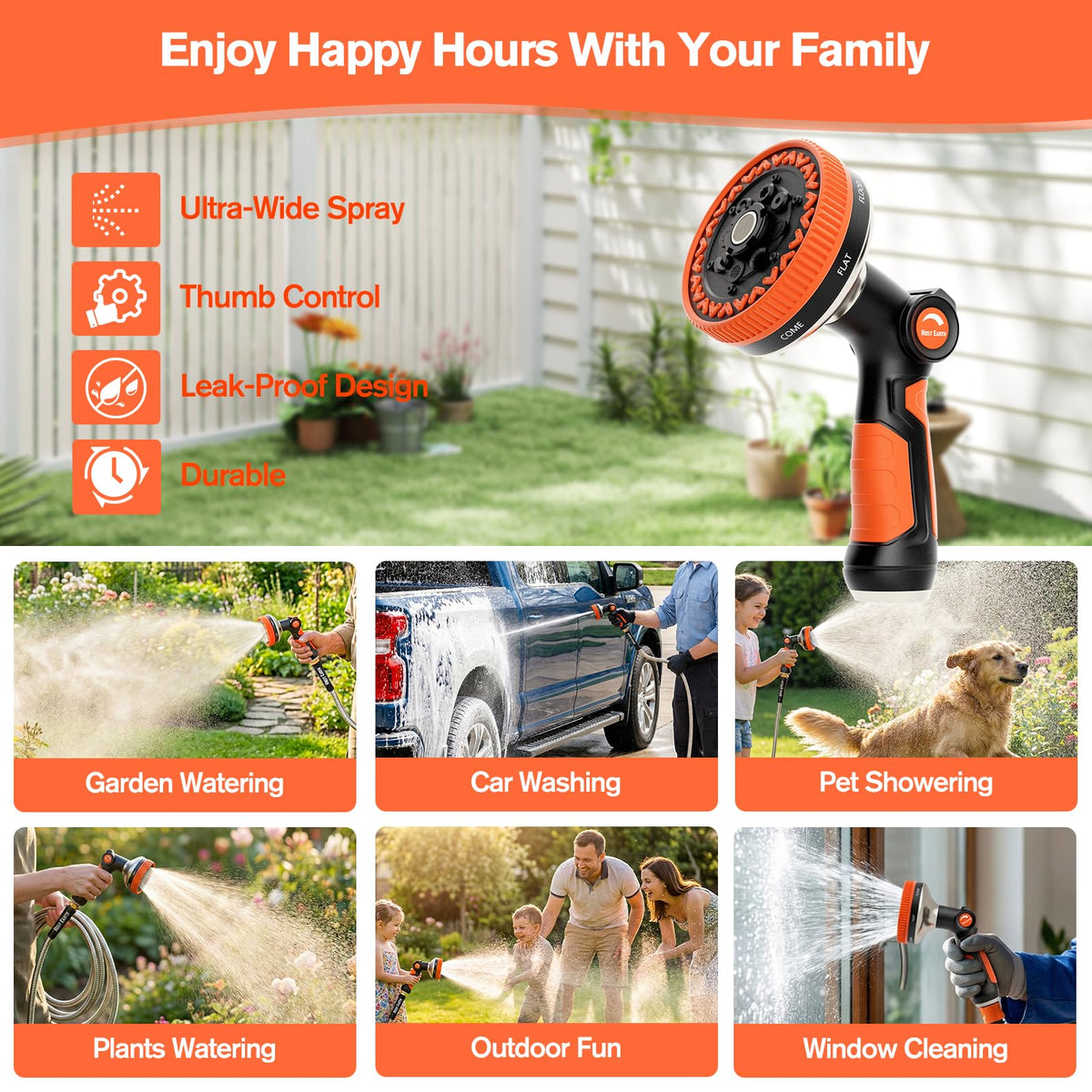 Rosy Earth wide-application nozzle excels at garden care and car washing.