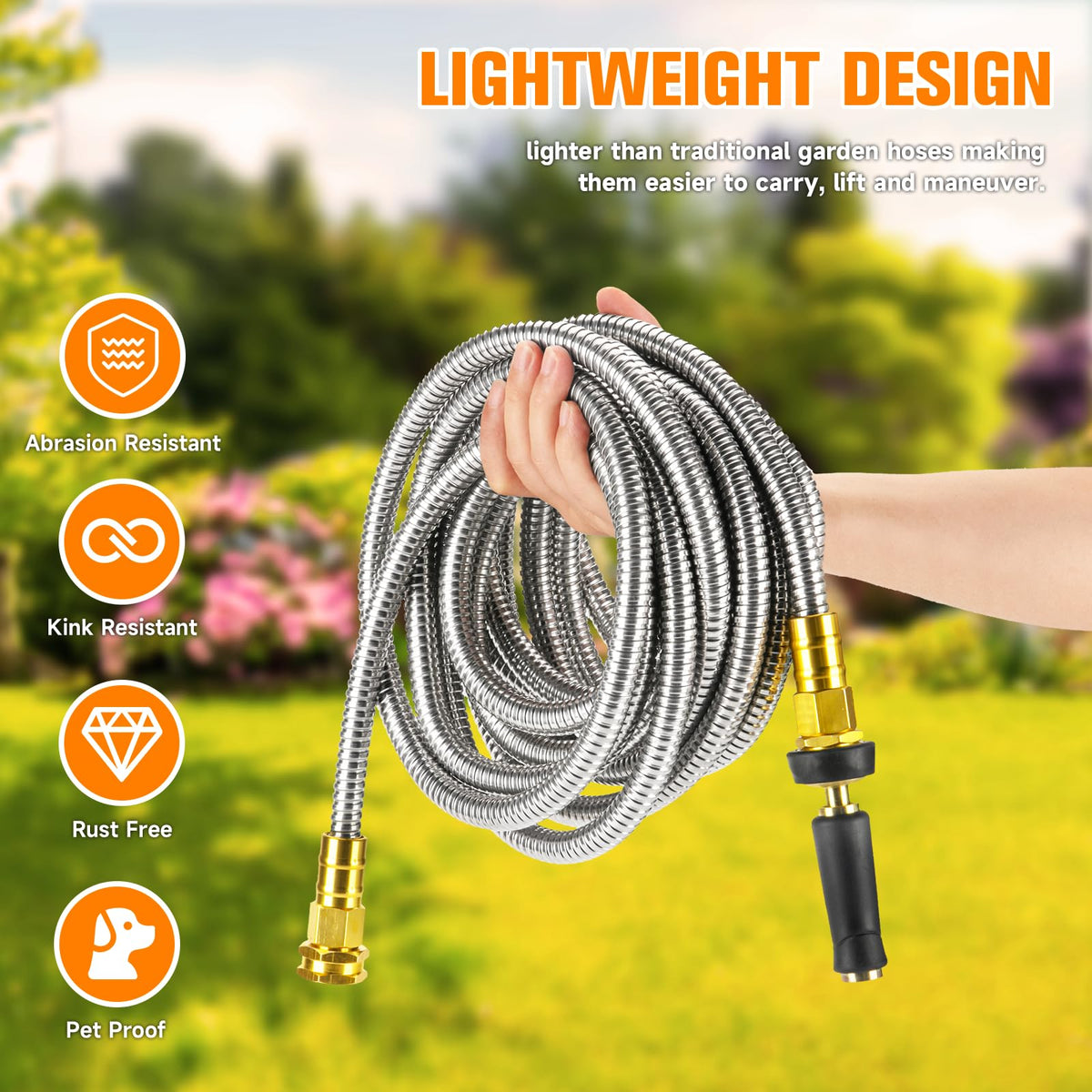 Rosy Earth kink-resistant design reduces tangling during regular watering tasks