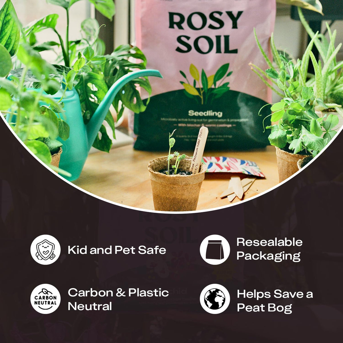 Rosy Soil eco packaging highlighting a plastic neutral, sustainable design