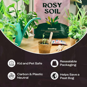 Rosy Soil eco packaging highlighting a plastic neutral, sustainable design