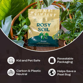 Rosy Soil four-quart bag suits regular indoor plant care