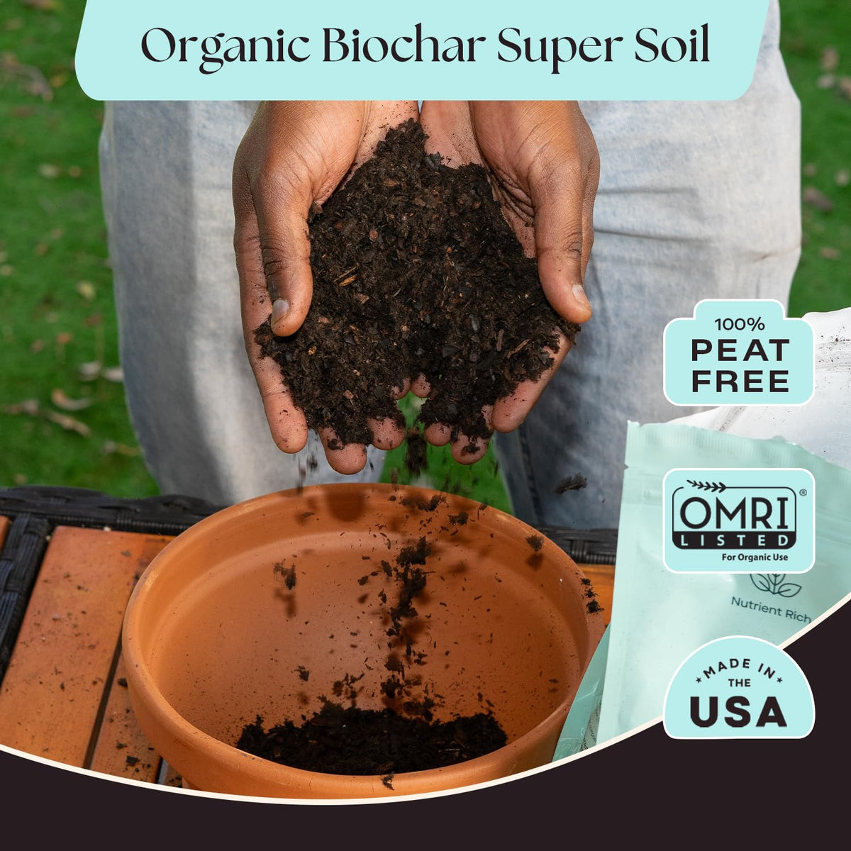 Rosy Soil Herb Mix texture closeup highlights airy, well-draining mix for healthy roots.