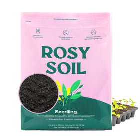 Rosy Soil seed starter soil bag showing peat-free mix ideal for germination and seedlings