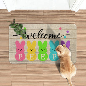 Roszwtit Easter Door Mat captures dirt and debris with a high-surface linen top.