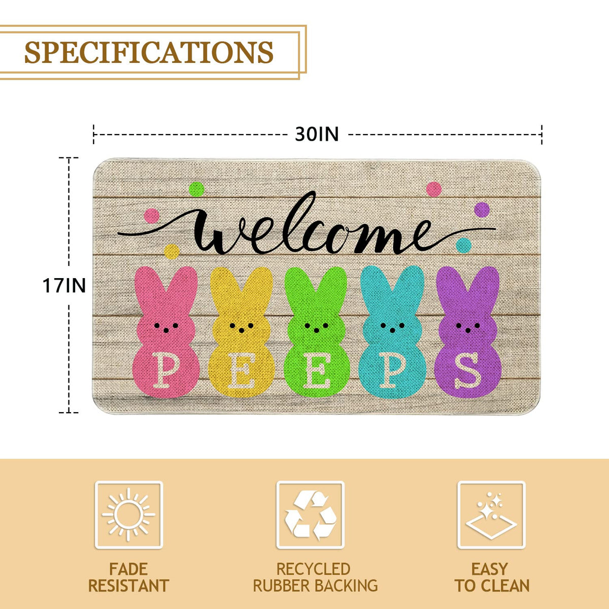 Roszwtit Easter Door Mat close-up highlights vivid print and durable design.