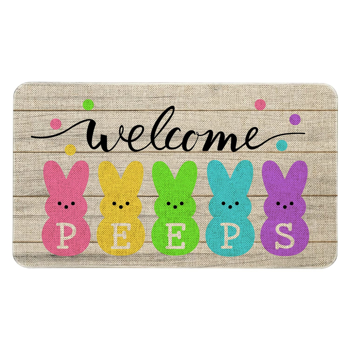 Roszwtit Easter Door Mat front view showing 30x17 size and inviting print for welcoming entry.