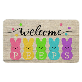 Roszwtit Easter Door Mat front view showing 30x17 size and inviting print for welcoming entry.
