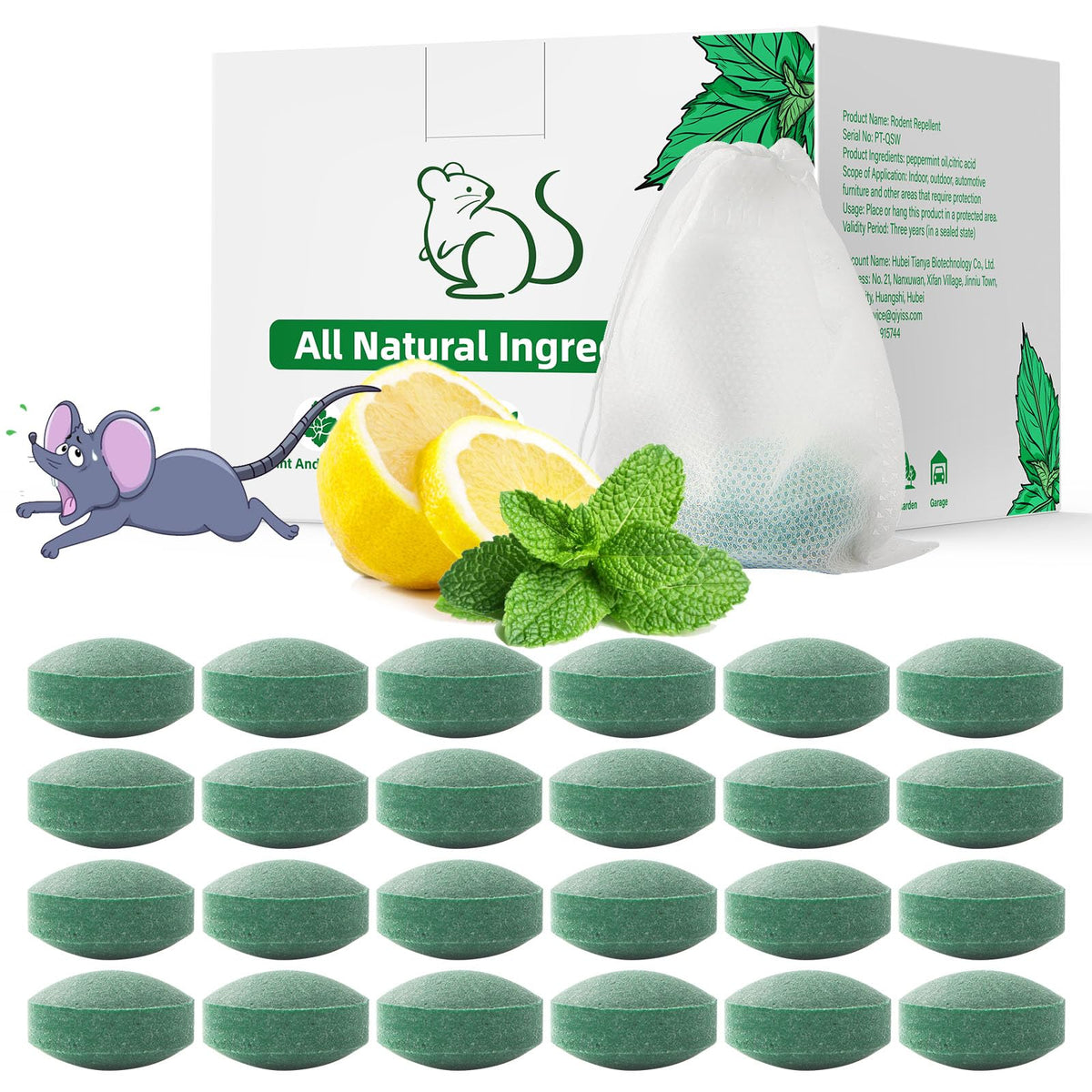 ROTIAH pest rodent repellent 24-pack packaging shows humane deterrent solution for homes