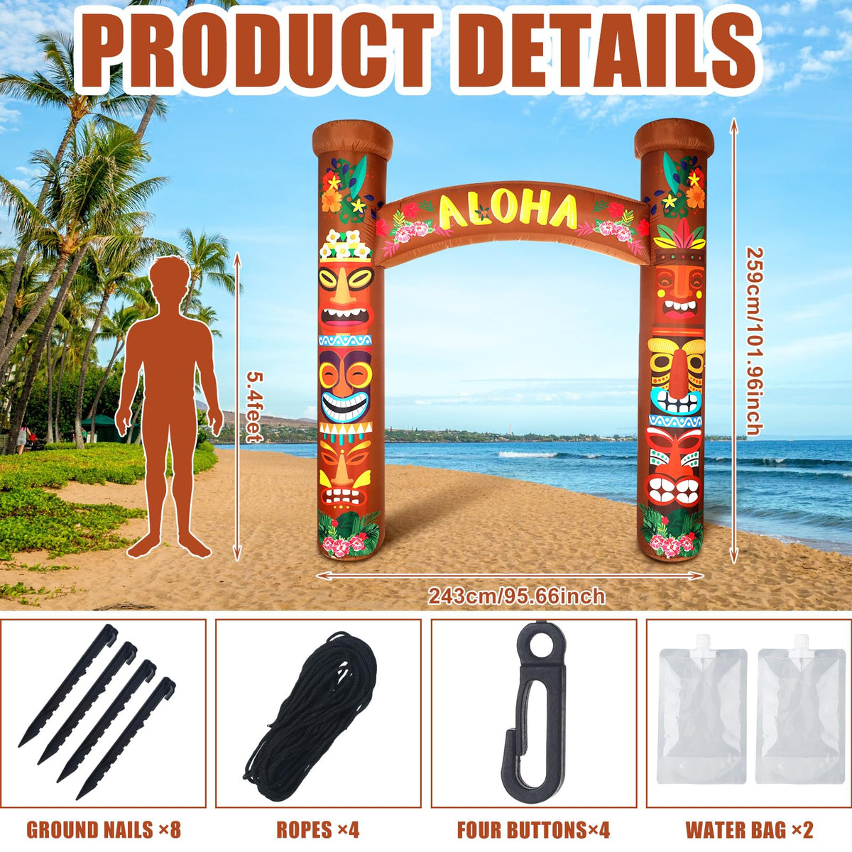 RoundFunny LED-lit tiki archway creates welcoming night ambiance for garden parties.