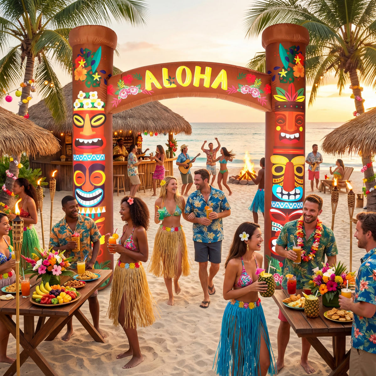 RoundFunny outdoor luau decor enhances yard events with tropical vibes.