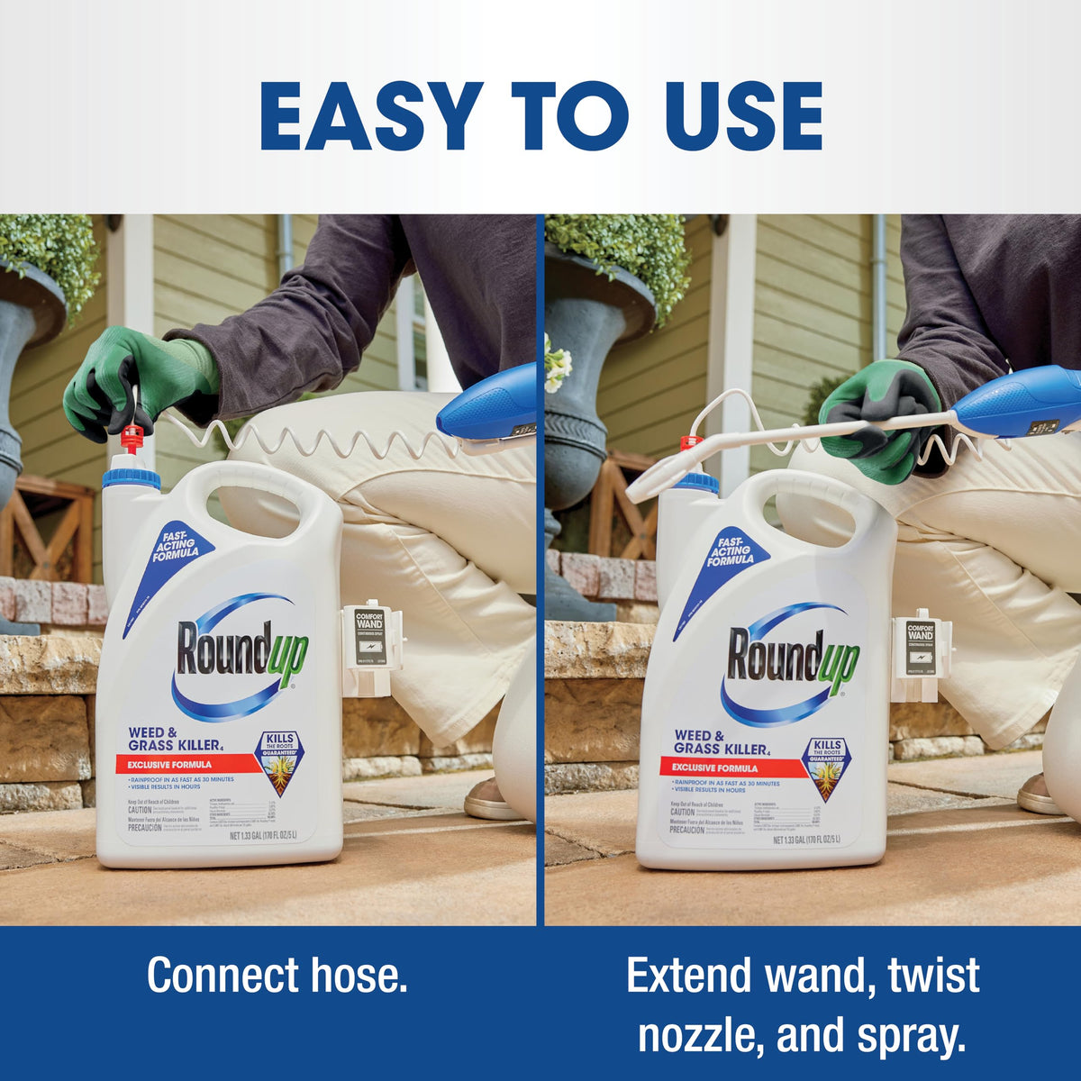Roundup coverage up to 400 sq ft shown in outdoor space.