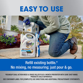 Refill packaging offers easy, economical replenishment for Roundup Dual Action.