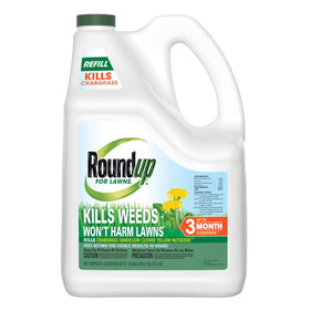 Roundup For Lawns₁ Refill bottle being poured for easy weed control.
