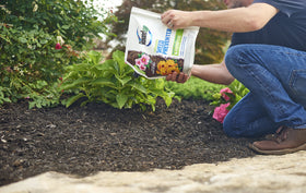 Close-up of Roundup Landscape Weed Preventer bottle showing easy-to-use built-in applicator