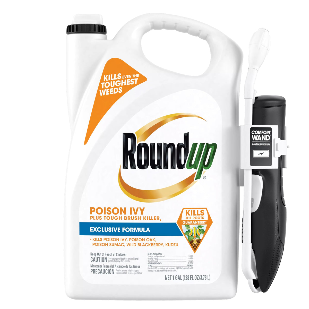 Roundup Poison Ivy Plus Tough Brush Killer bottle with Comfort Wand for easy weed control