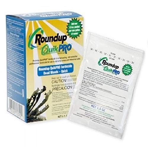 Roundup QuickPRO bottle ready for fast weed control and easy mixing in outdoor areas