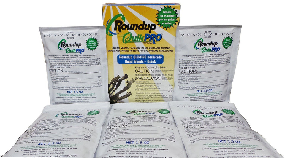 Roundup QuikPro weed killer packet ready for fast burndown in lawns and landscapes.