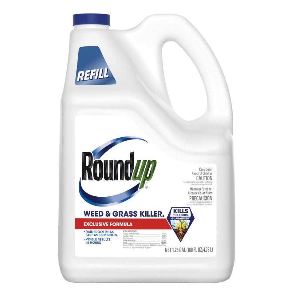 Roundup Weed & Grass Killer₄ Refill bottle being prepared for quick root-level weed control.